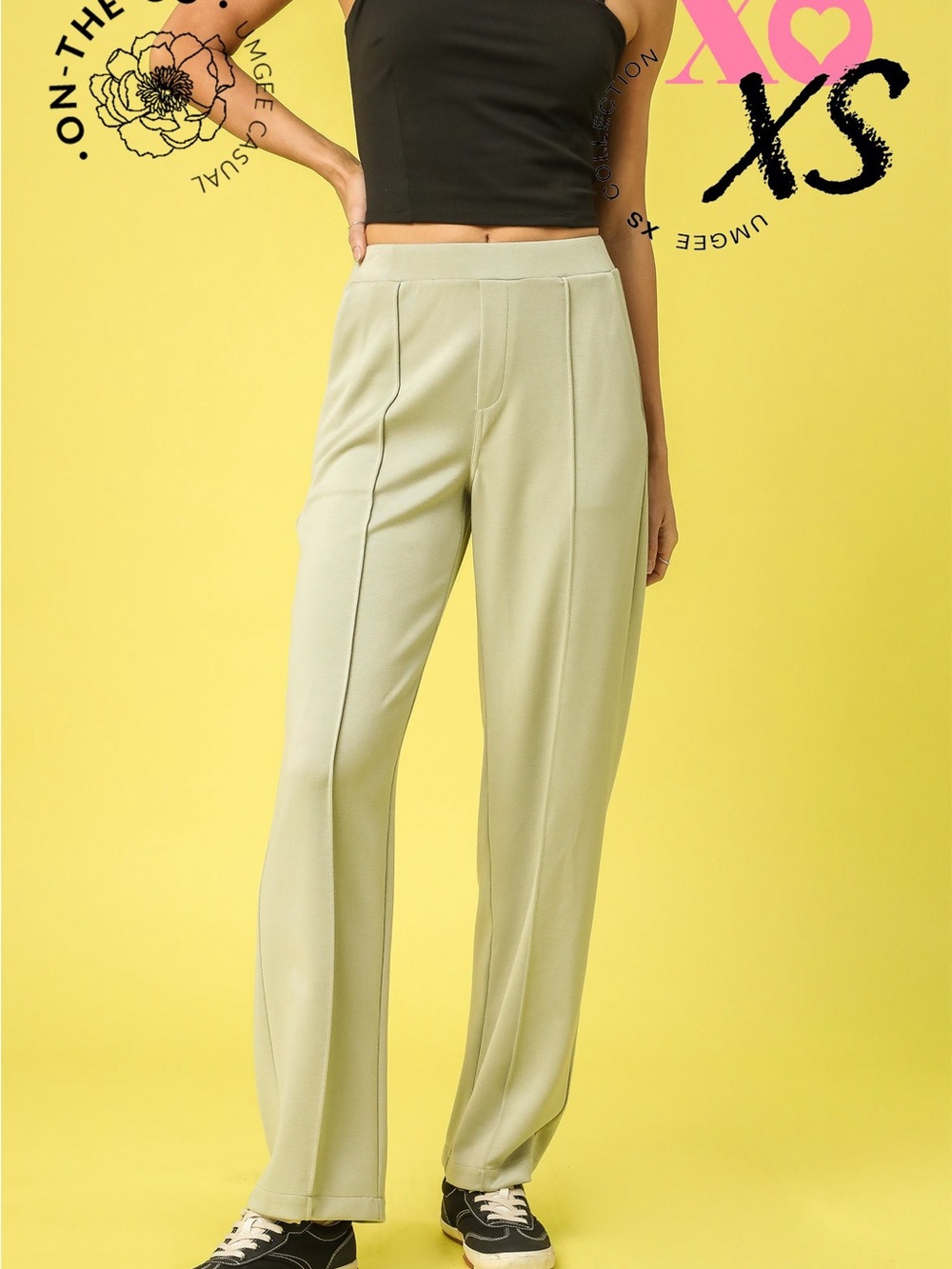 Umgee Light Sage Wide-Leg High-Waist Pants